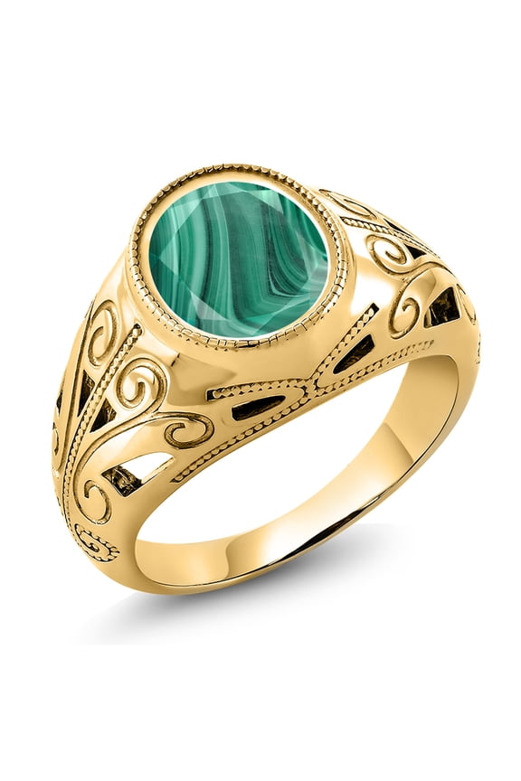 6.00 Ct Oval Green Malachite 18K Yellow Gold Plated Silver Dad Father's Day Gift Men'sRing