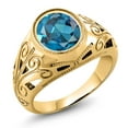 thumbnail image 1 of Gem Stone King 6.00 Ct Oval London Blue Topaz 18K Yellow Gold Plated Silver Men's Ring, 1 of 5