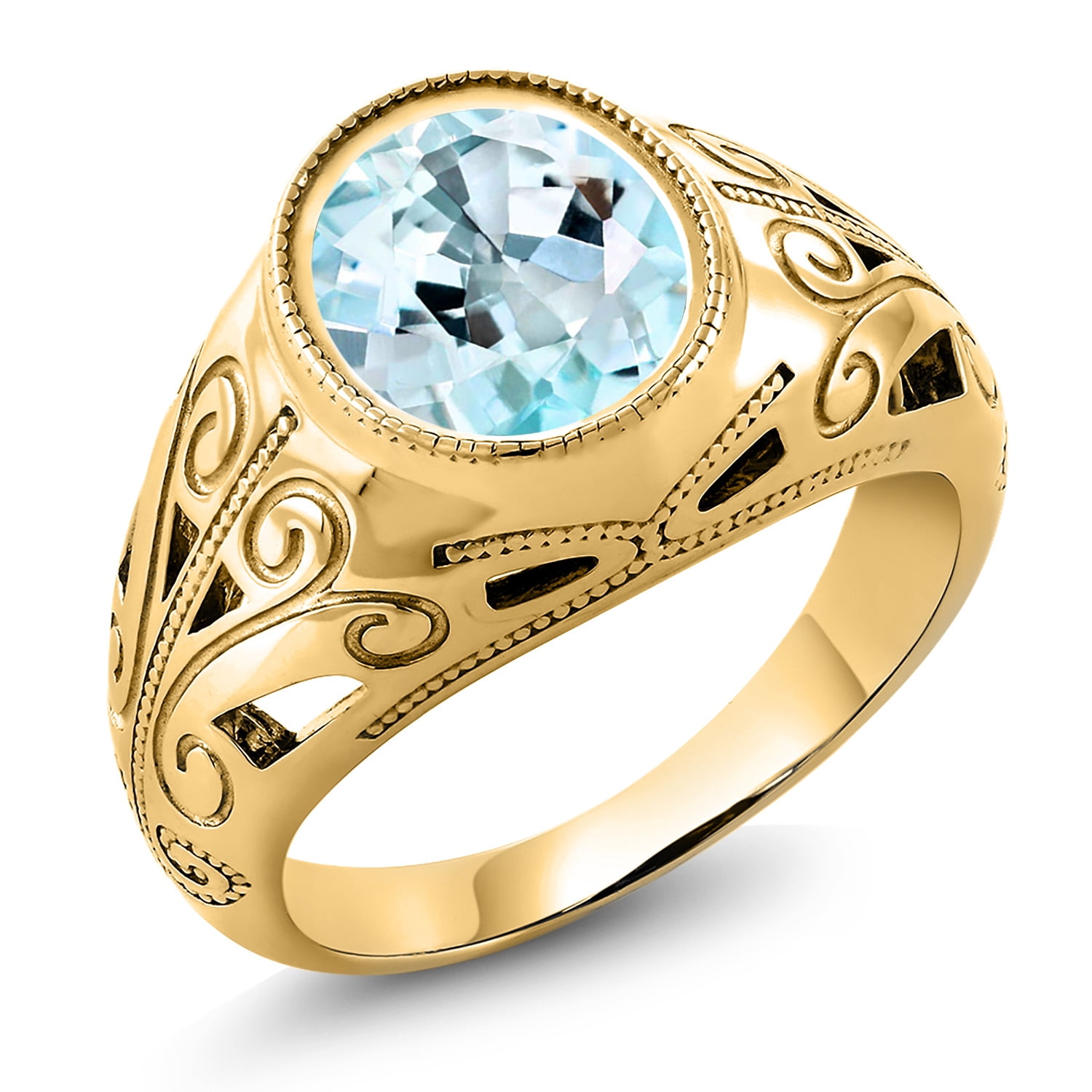 Gem Stone King 6.00 Ct Oval Sky Blue Topaz 18K Yellow Gold Plated ...