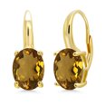 thumbnail image 1 of Gem Stone King 6.00 Ct Oval Whiskey Quartz 18K Yellow Gold Plated Silver Earrings, 1 of 5
