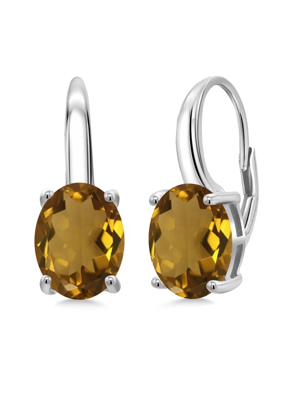 6.00 Cttw Oval Whiskey Quartz 925 Sterling Silver Earrings for Women | Oval 11X9MM | Gemstone Birthstone | Fine Jewelry Gifts for Women Her Mom Wife