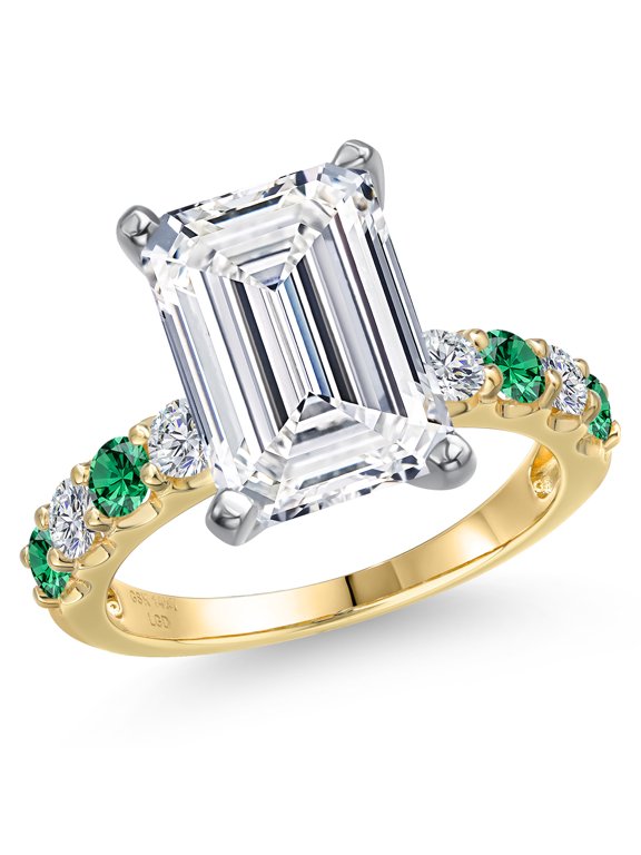6.00 Cttw IGI Certified Lab Grown Diamond in 14K Two-Tone Gold Engagement Ring for Women | Emerald Cut Center Diamond 5.00 Ct | D-E Color | VS1-VS2 Clarity | Size 5