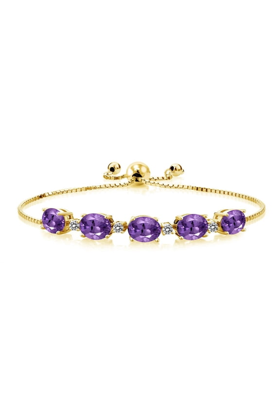 6.01 Ct Purple Amethyst White Diamond 18K Yellow Gold Plated Silver Bracelet for Women