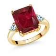 thumbnail image 1 of Gem Stone King 6.04 Ct Red Created Ruby Sky Blue Aquamarine 18K Yellow Gold Plated Silver 3-Stone Women Engagement Ring (Size 7), 1 of 3