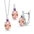 thumbnail image 1 of Gem Stone King 6.06 Ct Peach Nano Morganite Purple Amethyst 925 Silver Pendant and Earrings Jewelry Set, 1 of 4