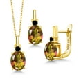 thumbnail image 1 of Gem Stone King 6.07 Ct Mango Mystic Topaz Black Diamond 18K Yellow Gold Plated Silver Pendant and Earrings Jewelry Set, 1 of 4