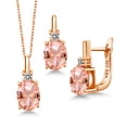 thumbnail image 1 of Gem Stone King 6.07 Ct Peach Nano Morganite White Diamond 18K Rose Gold Plated Silver Pendant and Earrings Jewelry Set, 1 of 4