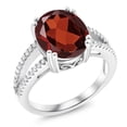 thumbnail image 1 of Gem Stone King 6.08 Cttw Red Garnet Ring for Women | 925 Sterling Silver | Oval 12X10MM | Gemstone January Birthstone | Available in Size 5, 6, 7, 8, 9, 1 of 4