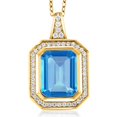 thumbnail image 1 of Gem Stone King 6.14 Ct Emerald Cut Swiss Blue Topaz 18K Yellow Gold Plated Silver Pendant, 1 of 4
