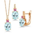 thumbnail image 1 of Gem Stone King 6.15 Ct Sky Blue Topaz Pink Created Sapphire 18K Rose Gold Plated Silver Pendant and Earrings Jewelry Set, 1 of 4