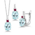 thumbnail image 1 of Gem Stone King 6.18 Ct Sky Blue Topaz Red Created Ruby 925 Sterling Silver Pendant and Earrings Jewelry Set, 1 of 4