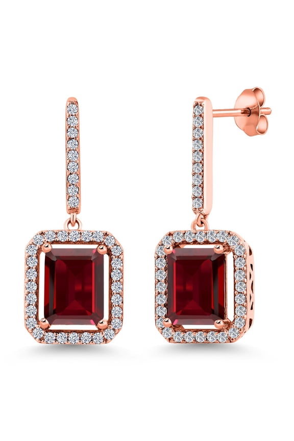 6.19 Ct Octagon Red Garnet 18K Rose Gold Plated Silver Earrings