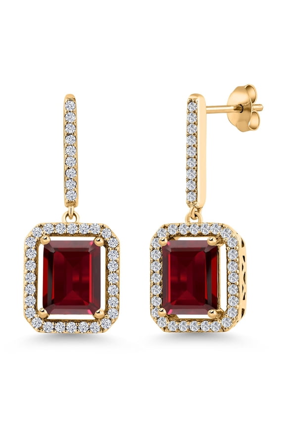 6.19 Ct Octagon Red Garnet 18K Yellow Gold Plated Silver Earrings