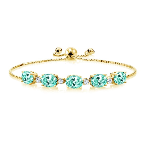 Gem Stone King 6.20 Ct Blue Apatite White Created Sapphire 18K Yellow Gold Plated Silver Bracelet for Women