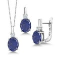 thumbnail image 1 of Gem Stone King 6.20 Ct Blue Lapis E-F Lab Grown Diamond 925 Sterling Silver Pendant and Earrings Jewelry Set, 1 of 4