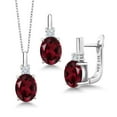 thumbnail image 1 of Gem Stone King 6.20 Ct Red Rhodolite Garnet E-F Lab Grown Diamond 925 Sterling Silver Pendant and Earrings Jewelry Set, 1 of 4