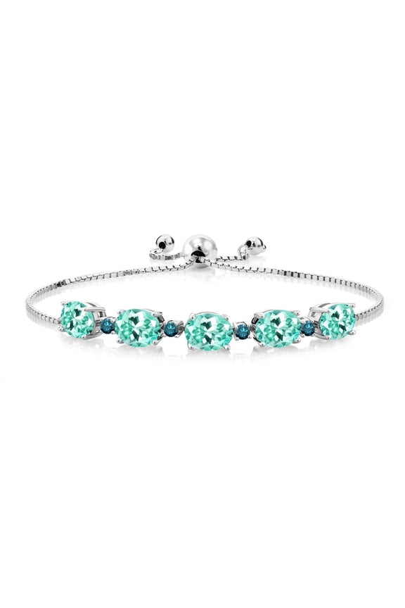 6.26 Ct Oval Blue Apatite Blue Diamond 925 Sterling Silver Bracelet for Women