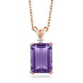 thumbnail image 1 of Gem Stone King 6.27 Ct Purple Amethyst White Diamond 18K Rose Gold Plated Silver Pendant with Chain, 1 of 6