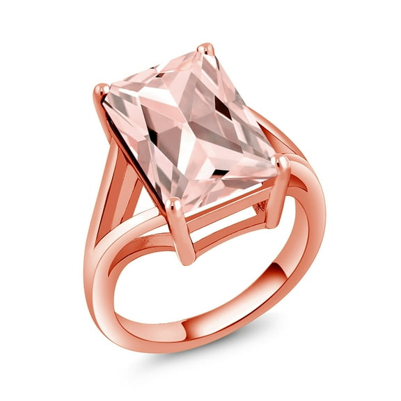 Gem Stone King 6.30 Cttw Peach Nano Morganite 18K Rose Gold Plated Silver Ring for Women | Emerald Cut 14X10MM | Available in Size 5, 6, 7, 8, 9
