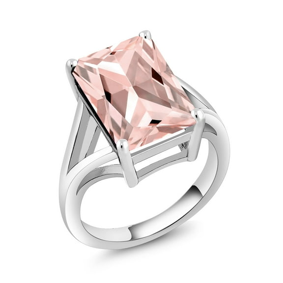 Gem Stone King 6.30 Cttw Peach Nano Morganite Engagement Ring for Women in 925 Sterling Silver | Emerald Cut 14X10MM | Wedding Anniversary Promise Ring for Women | Size 5,6,7,8,9