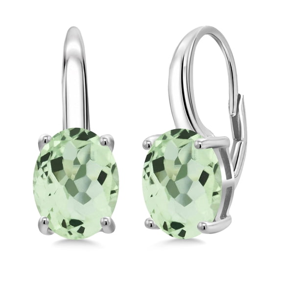 Gem Stone King 6.34 Ct Oval Green Prasiolite 925 Sterling Silver Earrings