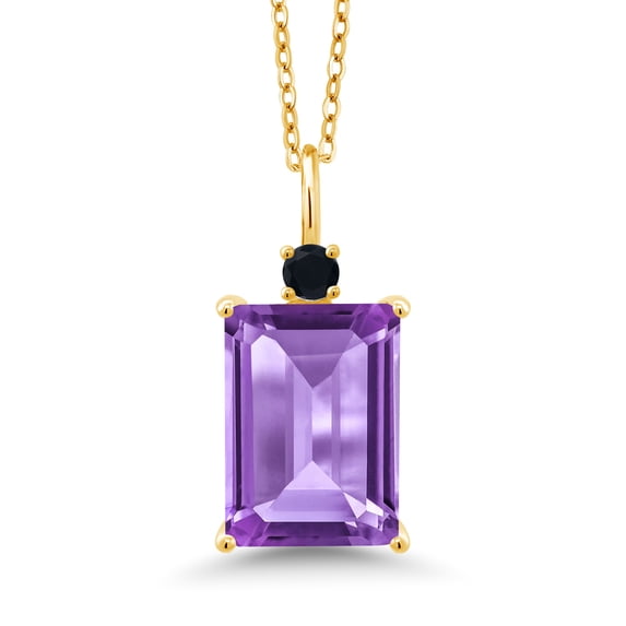 Gem Stone King 6.35 Ct Purple Amethyst Black Onyx 18K Yellow Gold Plated Silver Pendant