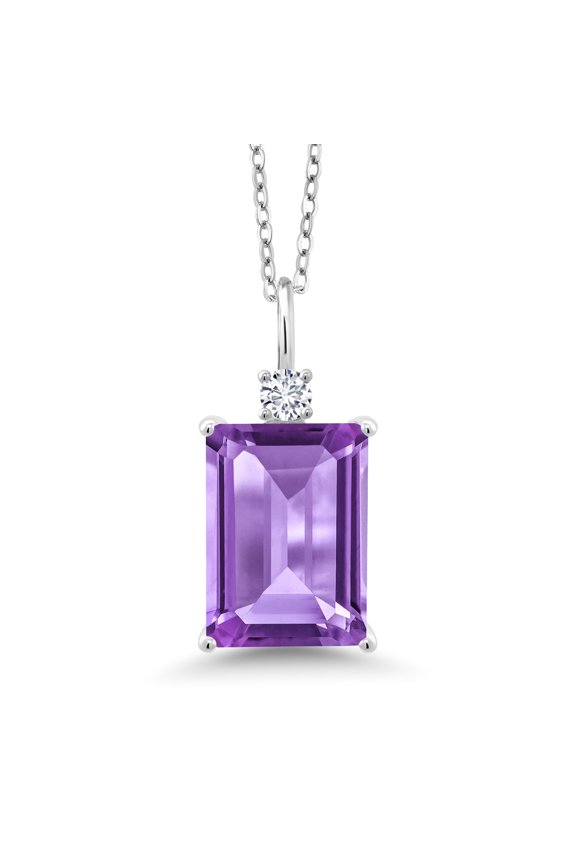 6.35 Ct Purple Amethyst G-H Lab Grown Diamond 925 Sterling Silver Pendant