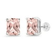 thumbnail image 1 of Gem Stone King 6.40 Ct Octagon 10x8mm Peach Simulated Morganite 14K White Gold Stud Earrings for Women Men, 1 of 5