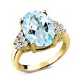 thumbnail image 1 of Gem Stone King 6.40 Ct Oval Sky Blue Topaz White Topaz 18K Yellow Gold Plated Silver Ring, 1 of 4