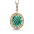 thumbnail image 1 of Gem Stone King 6.41 Ct Oval Green Malachite 18K Yellow Gold Plated Silver Pendant with Chain, 1 of 6