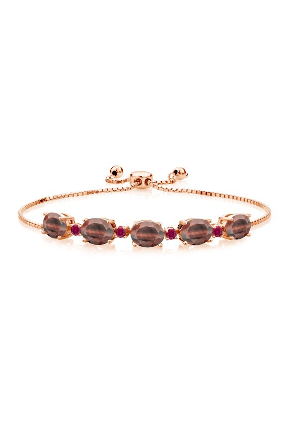 6.49 Ct Oval Red Tiger Eye Red Created Ruby 18K Rose Gold Plated Silver Bracelet for Women