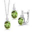 thumbnail image 1 of Gem Stone King 6.50 Ct Green Peridot E-F Lab Grown Diamond 925 Sterling Silver Pendant and Earrings Jewelry Set, 1 of 4