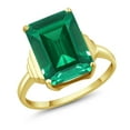 thumbnail image 1 of Gem Stone King 6.50 Cttw 18K Yellow Gold Plated Silver Green Nano Emerald Ring for Women | Emerald Cut 14X10MM | Gemstone May Birthstone | Available in Size 5, 6, 7, 8, 9, 1 of 5