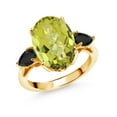 thumbnail image 1 of Gem Stone King 6.51 Ct Oval Checkerboard Yellow Lemon Quartz Black Onyx 18K Yellow Gold Plated Silver Ring, 1 of 6
