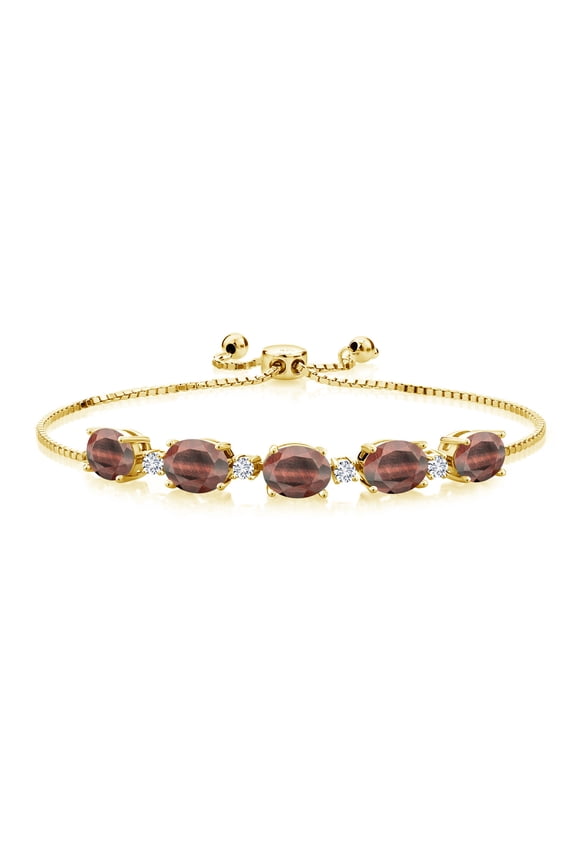 6.51 Ct Oval Red Tiger Eye White Diamond 18K Yellow Gold Plated Silver Bracelet for Women