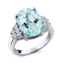 Gem Stone King 6.56 Cttw Sky Blue Topaz and Moissanite Ring Foe Women | Oval 14X10MM | 925 Sterling Silver (Size 8)