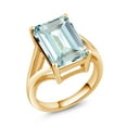 thumbnail image 1 of Gem Stone King 6.64 Ct Octagon Sky Blue Simulated Aquamarine 18K Yellow Gold Plated Silver Ring, 1 of 6