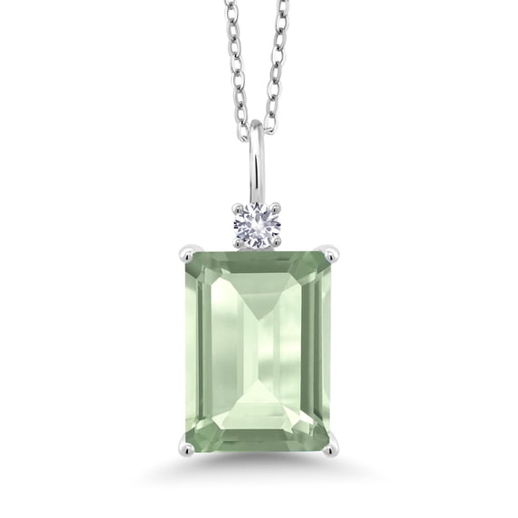 Gem Stone King 6.73 Cttw Green Prasiolite and White Created Sapphire Pendant Necklace for Women | 925 Sterling Silver | Gemstone Birthstone | With 18 inch Silver Chain