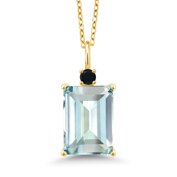 Gem Stone King 6.74 Ct Sky Blue Simulated Aquamarine Onyx 18K Yellow Gold Plated Silver Pendant