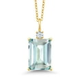 thumbnail image 1 of Gem Stone King 6.75 Cttw 18K Yellow Gold Plated Silver Sky Blue Simulated Aquamarine Pendant Necklace for Women | Emerald Cut 14X10MM and Round 3MM | With 18 inch Chain, 1 of 4