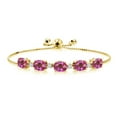 thumbnail image 1 of Gem Stone King 6.76 Ct Pink Mystic Topaz E-F Lab Grown Diamond 18K Yellow Gold Plated Silver Bracelet for Women, 1 of 3