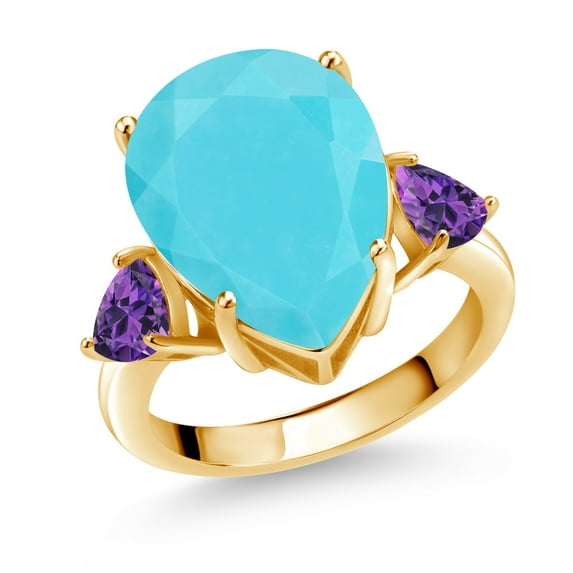 Gem Stone King 6.80 Ct Green Turquoise Purple Amethyst 18K Yellow Gold Plated Silver Ring (Size 6)