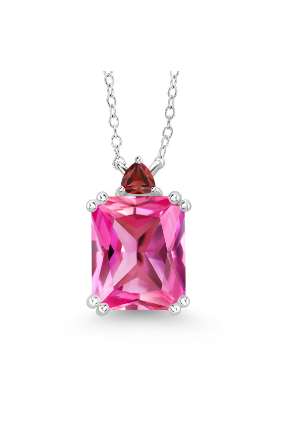 6.80 Ct Octagon Pink Created Sapphire Red Garnet 925 Sterling Silver Necklace