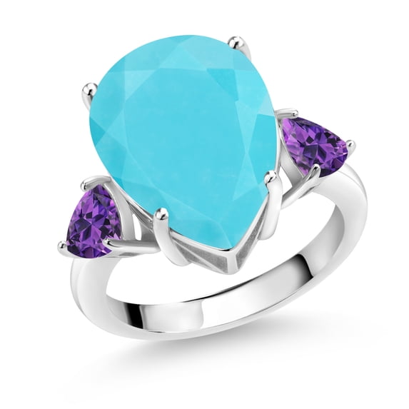 Gem Stone King 6.80 Ct Pear Shape Green Turquoise Purple Amethyst 925 Sterling Silver Ring (Size 7)
