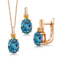 Gem Stone King 6.82 Ct London Blue Topaz Yellow Citrine 18K Rose Gold Plated Silver Pendant and Earrings Jewelry Set