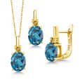 thumbnail image 1 of Gem Stone King 6.82 Ct London Blue Topaz Yellow Citrine 18K Yellow Gold Plated Silver Pendant and Earrings Jewelry Set, 1 of 4