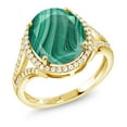 thumbnail image 1 of Gem Stone King 6.82 Ct Oval Green Malachite 18K Yellow Gold Plated Silver Ring, 1 of 5