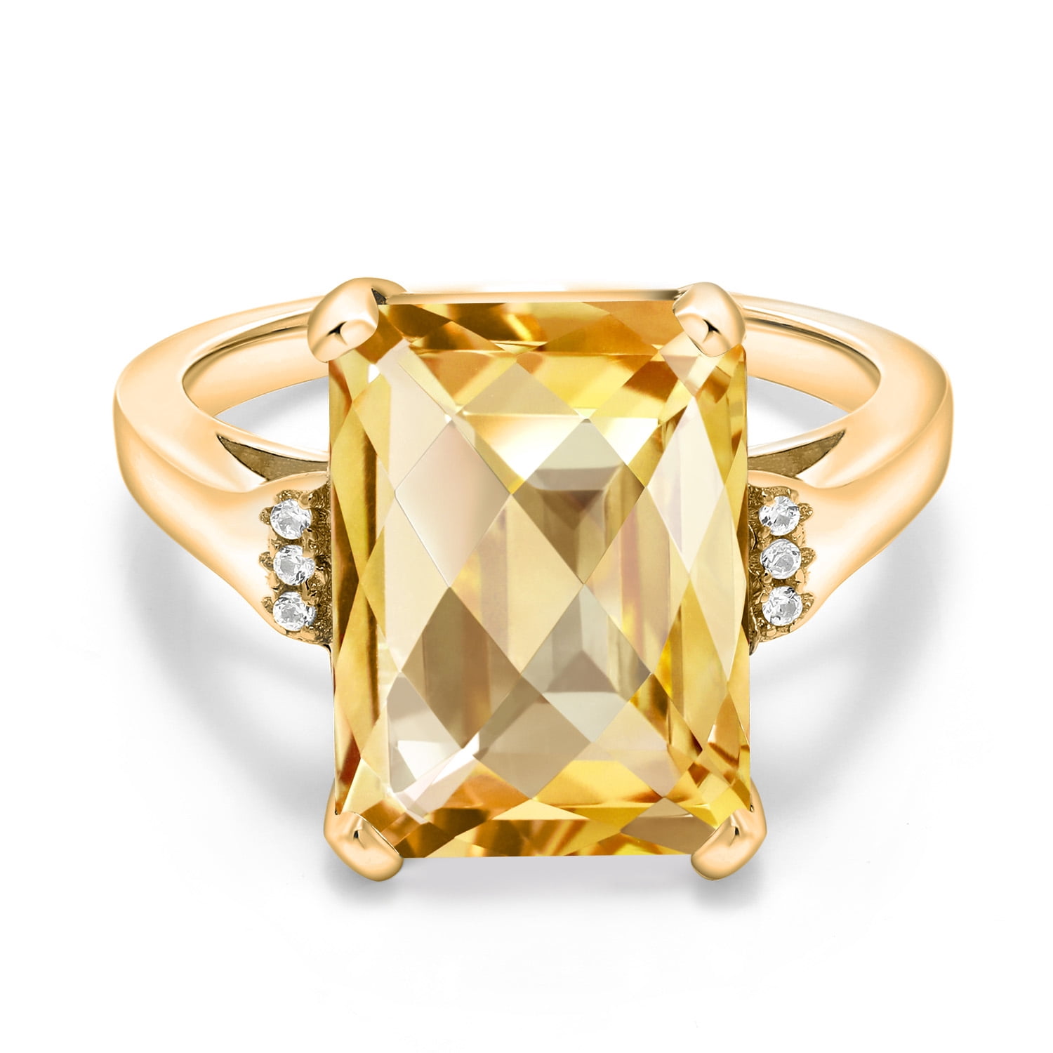 Gem Stone King 6.83 Cttw Yellow Citrine Engagement Ring for Women | 18K Yellow Gold Plated Silver| Octagon Checkerboard 14X10MM | Gemstone November Birthstone | Size 6