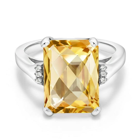 Gem Stone King 6.83 Cttw Yellow Citrine Engagement Ring for Women | 925 Sterling Silver| Octagon Checkerboard 14X10MM | Gemstone November Birthstone | Size 6