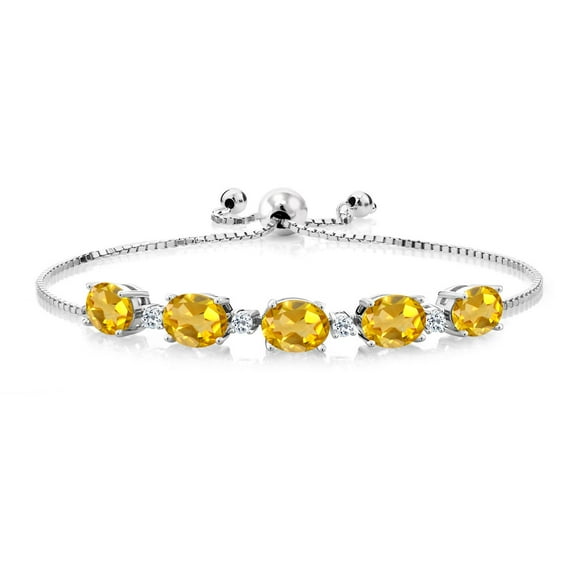 Gem Stone King 6.84 Ct Oval Yellow Citrine White Topaz 925 Sterling Silver Bracelet for Women